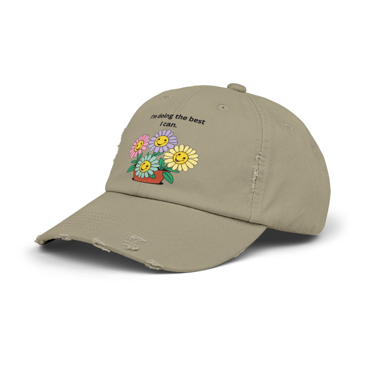 Funny Floral Unisex Distressed Cap - 'I'm Doing the Best I Can'