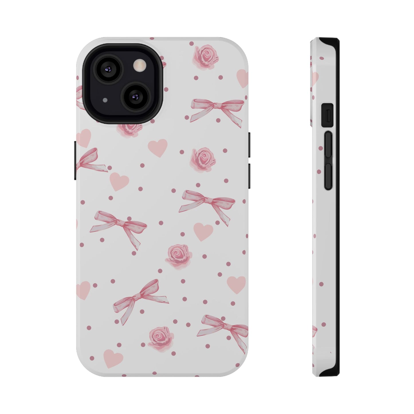 Romantic Floral Phone Case - Impact-Resistant, Bow & Rose Design