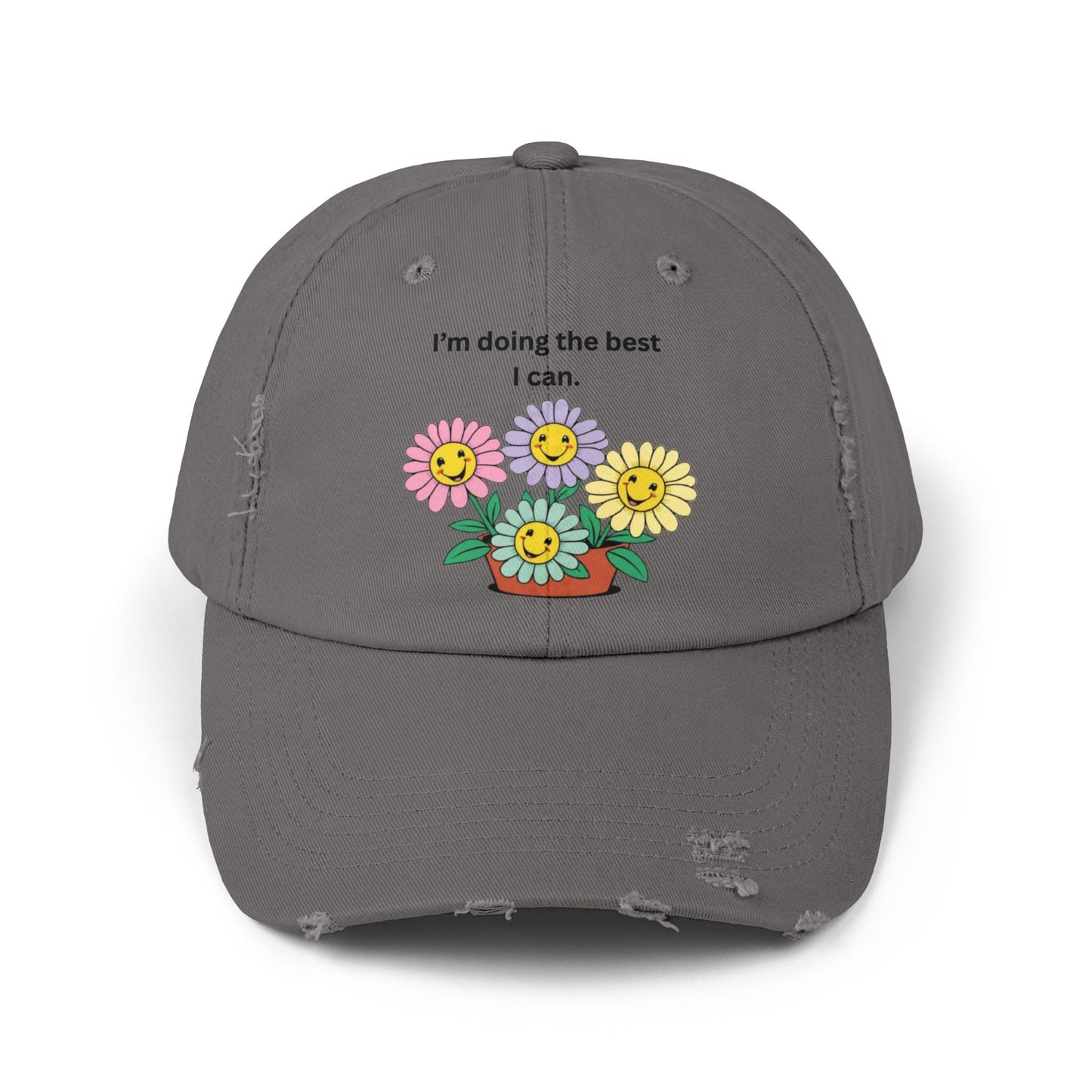 Funny Floral Unisex Distressed Cap - 'I'm Doing the Best I Can'