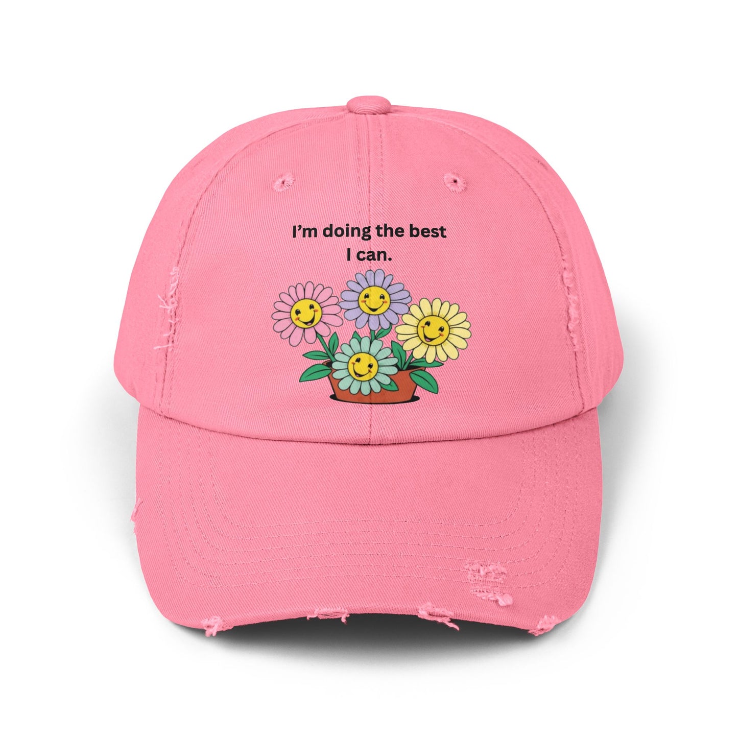 Funny Floral Unisex Distressed Cap - 'I'm Doing the Best I Can'
