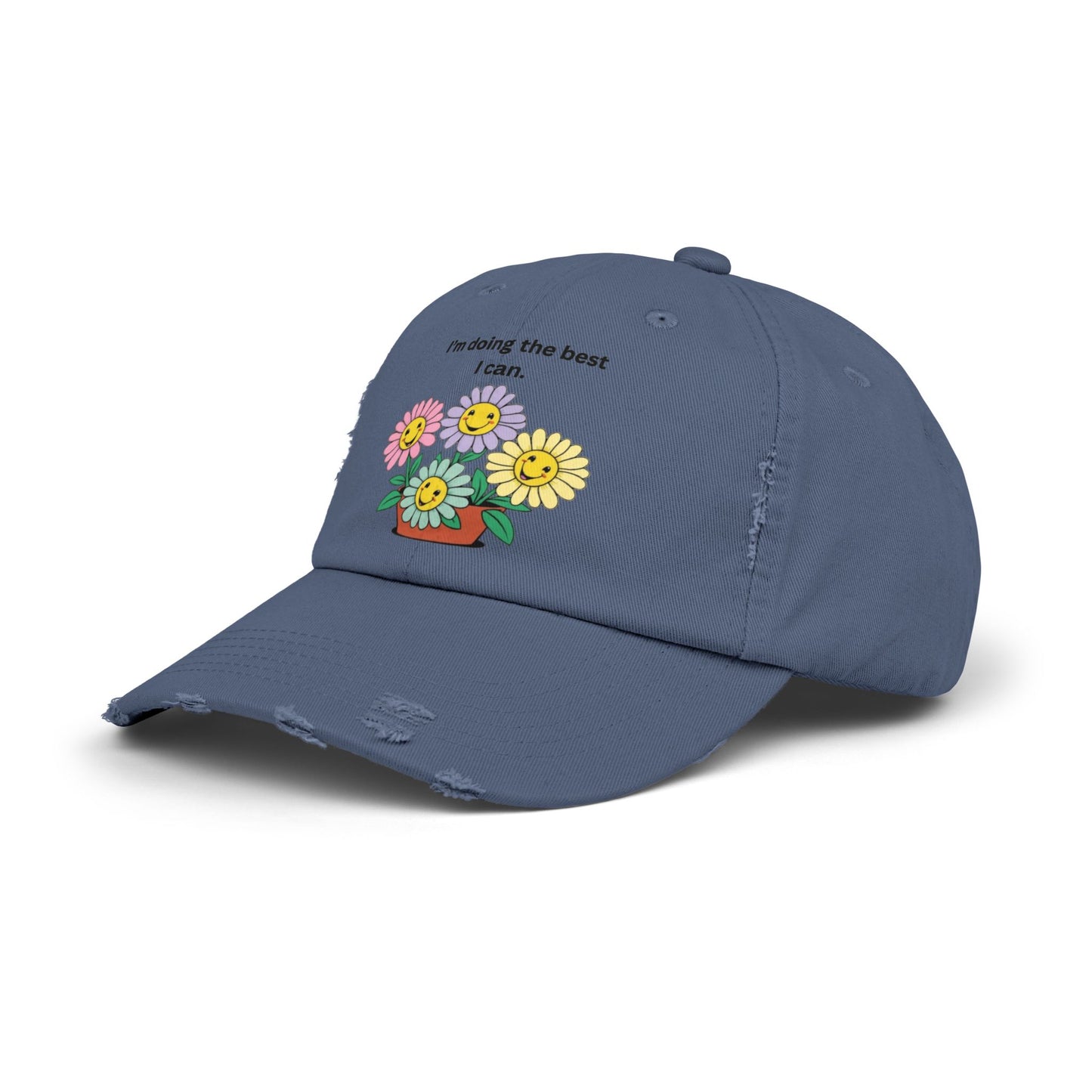 Funny Floral Unisex Distressed Cap - 'I'm Doing the Best I Can'