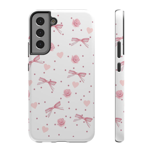 Romantic Floral Phone Case - Impact-Resistant, Bow & Rose Design