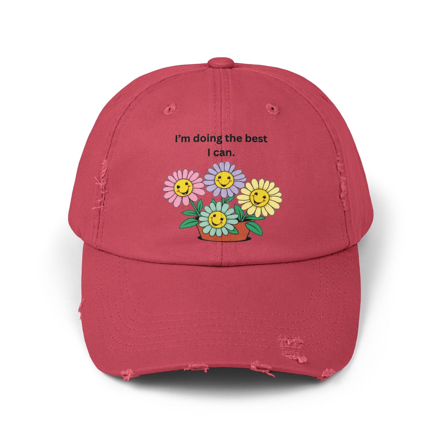 Funny Floral Unisex Distressed Cap - 'I'm Doing the Best I Can'