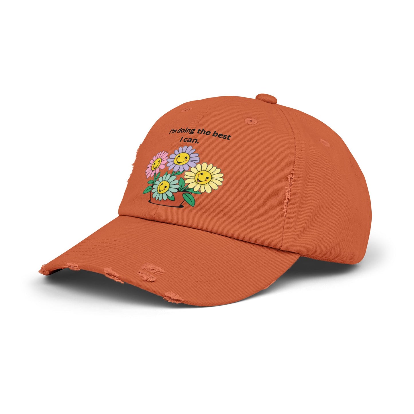 Funny Floral Unisex Distressed Cap - 'I'm Doing the Best I Can'