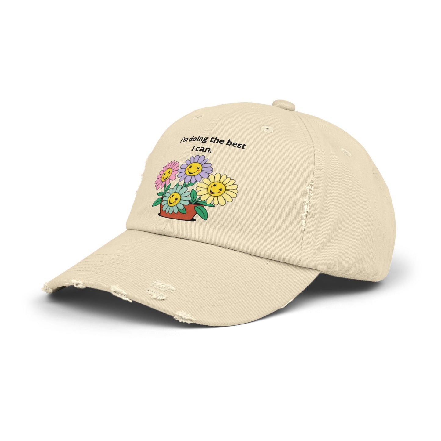 Funny Floral Unisex Distressed Cap - 'I'm Doing the Best I Can'