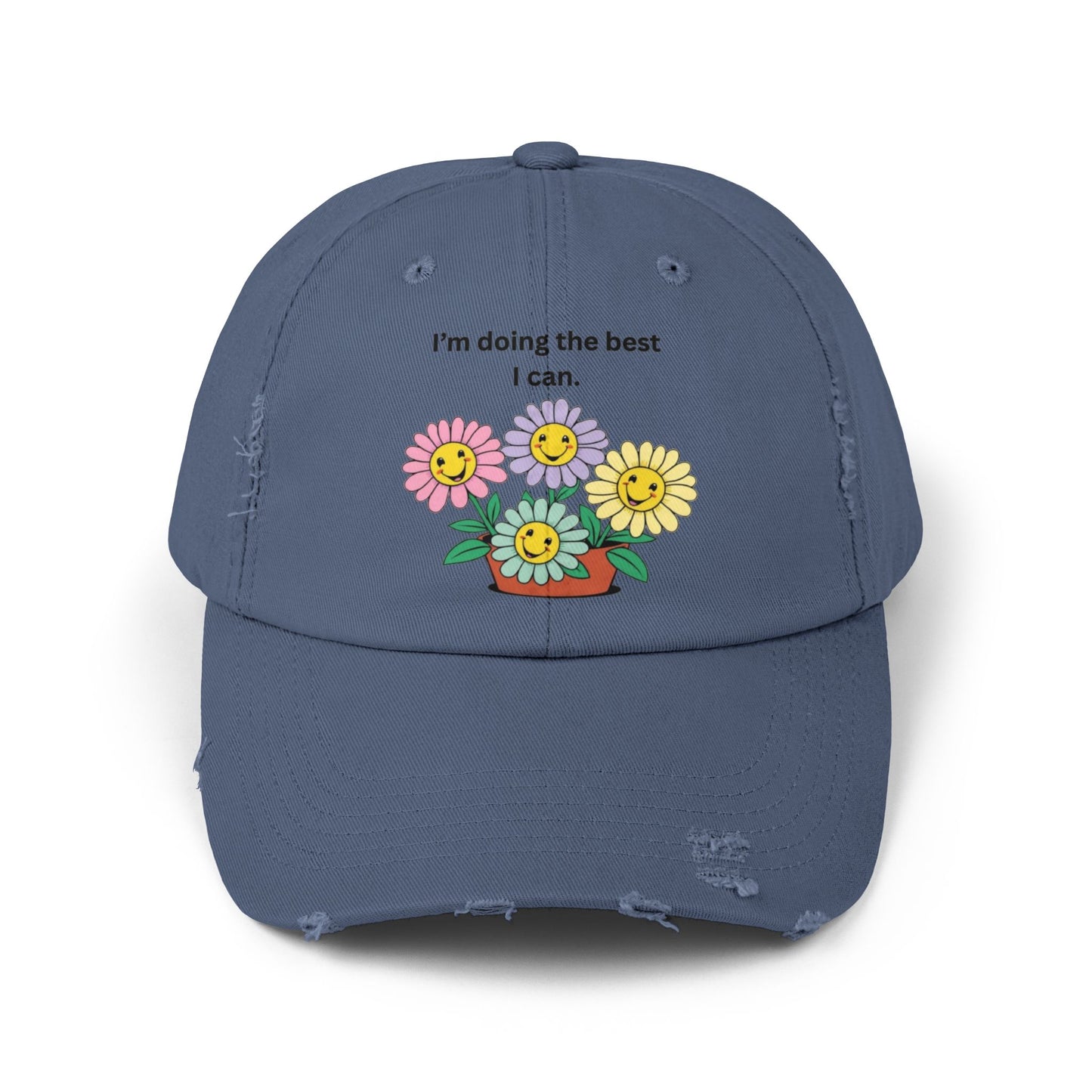 Funny Floral Unisex Distressed Cap - 'I'm Doing the Best I Can'