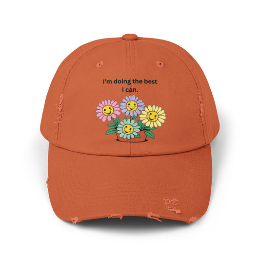 Funny Floral Unisex Distressed Cap - 'I'm Doing the Best I Can'