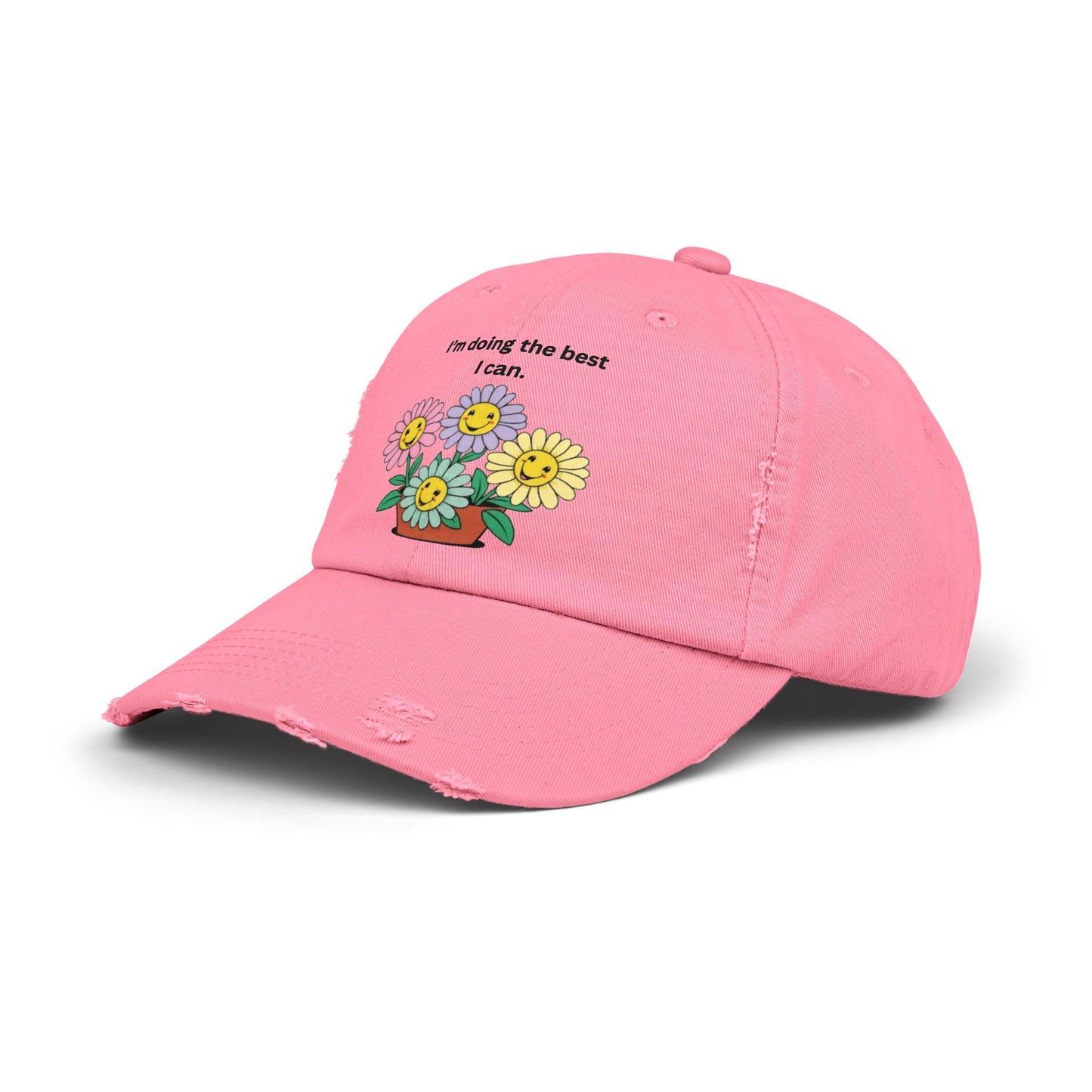 Funny Floral Unisex Distressed Cap - 'I'm Doing the Best I Can'
