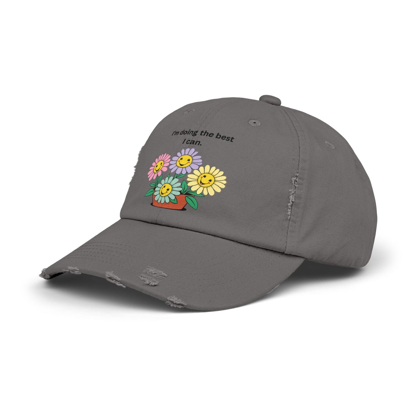 Funny Floral Unisex Distressed Cap - 'I'm Doing the Best I Can'