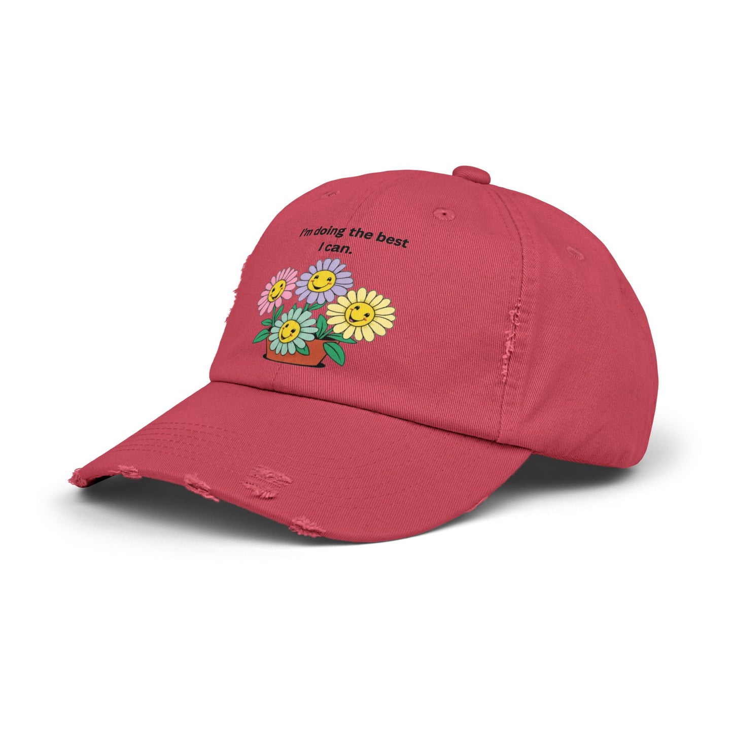 Funny Floral Unisex Distressed Cap - 'I'm Doing the Best I Can'
