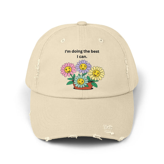 Funny Floral Unisex Distressed Cap - 'I'm Doing the Best I Can'